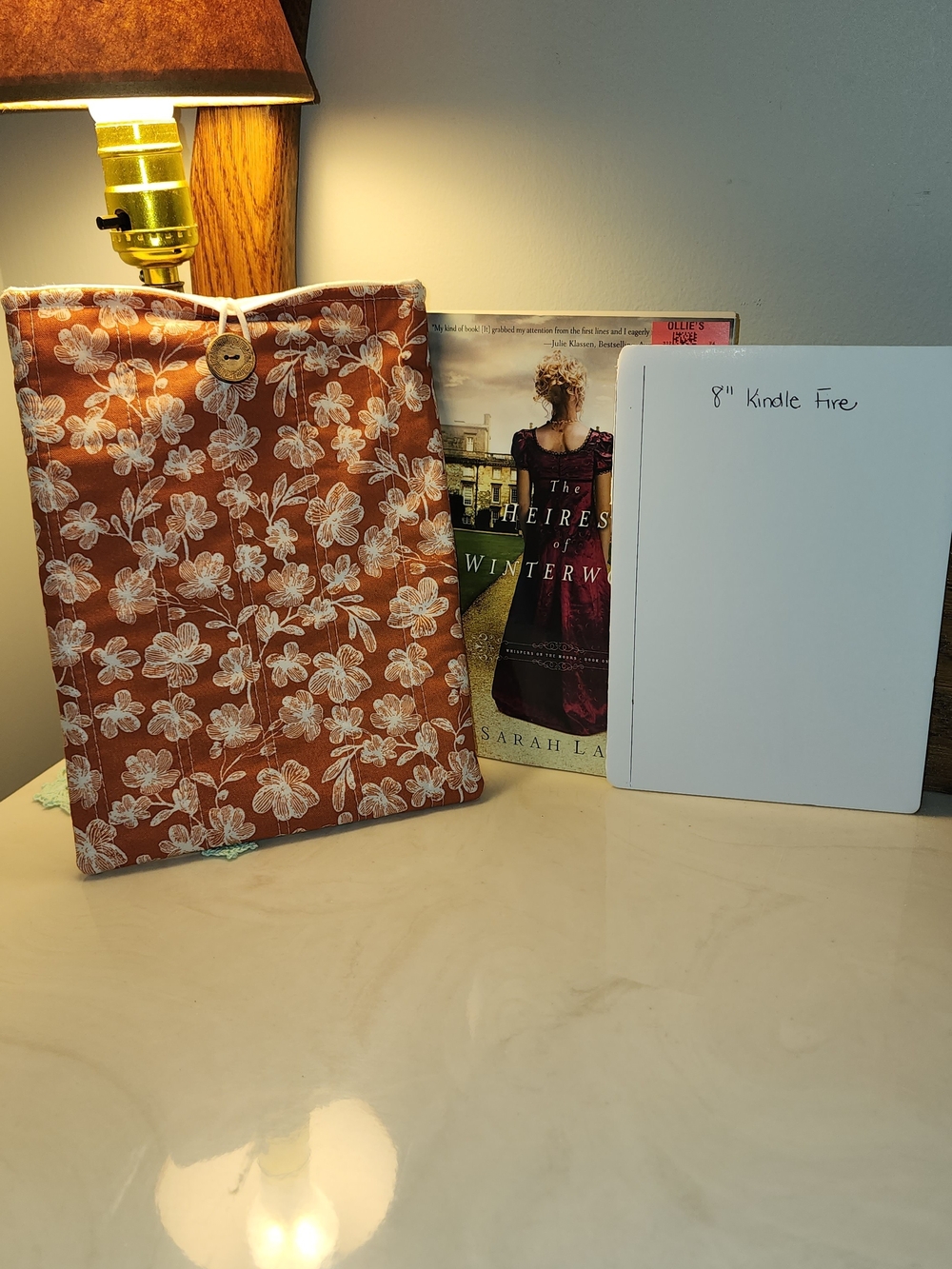 Rust Floral Kindle Sleeve with Button Closure